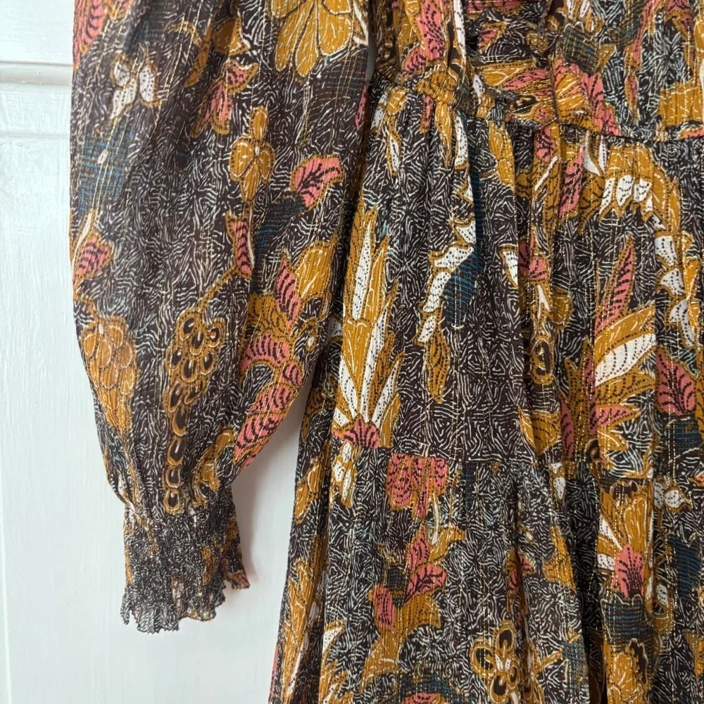 Ulla Johnson Vienne Bird of Paradise Mini Dress in Amber Size 2 Ruffle High Neck